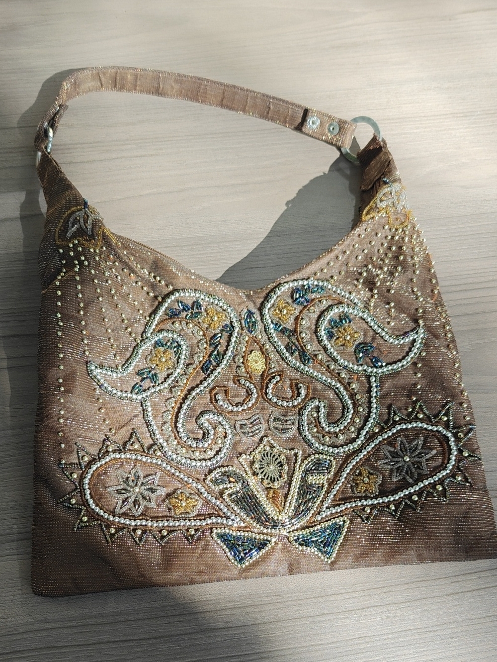 ALDO Embellished Beige Beaded Shoulder Bag